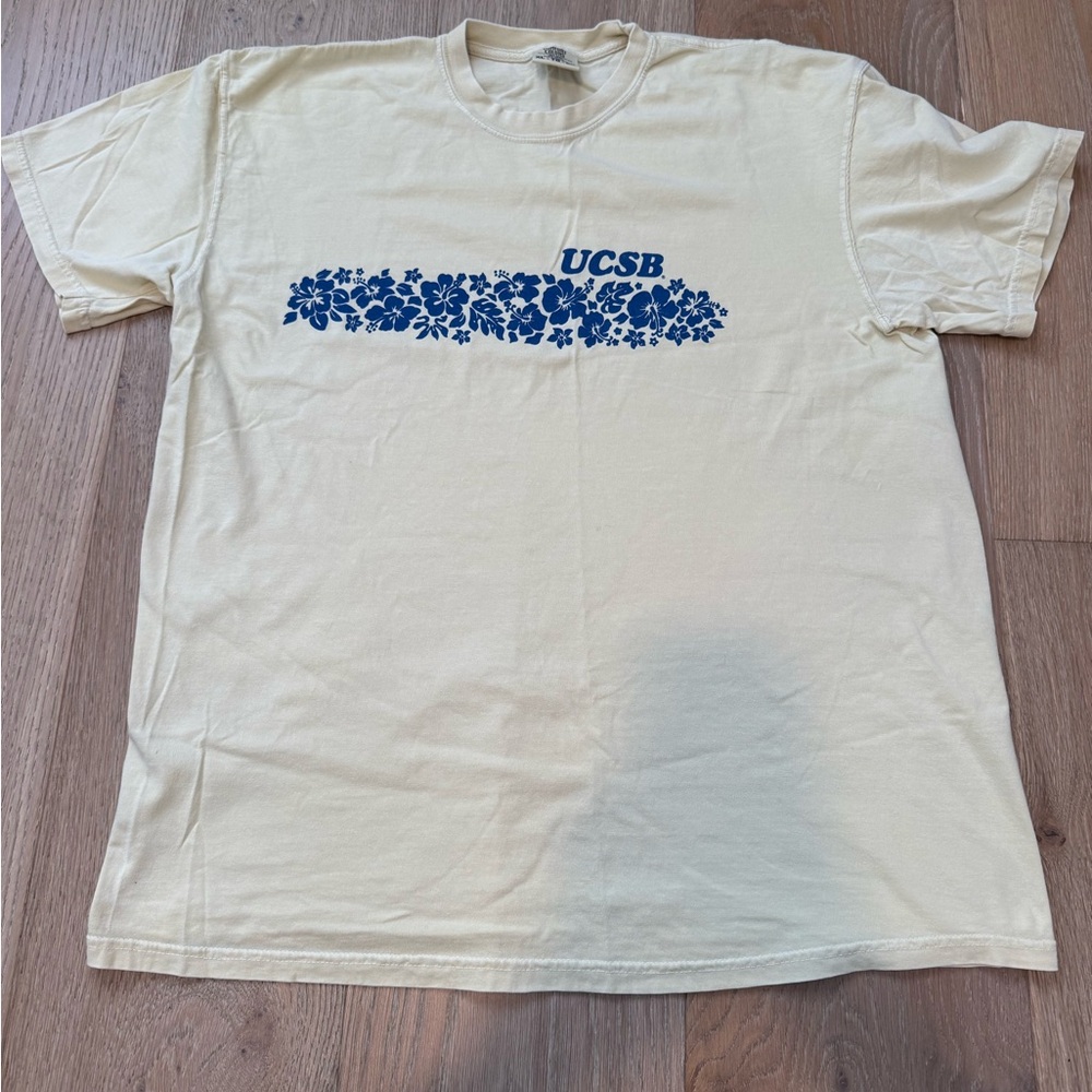 UCSB Cream T-Shirt with Blue Floral Design